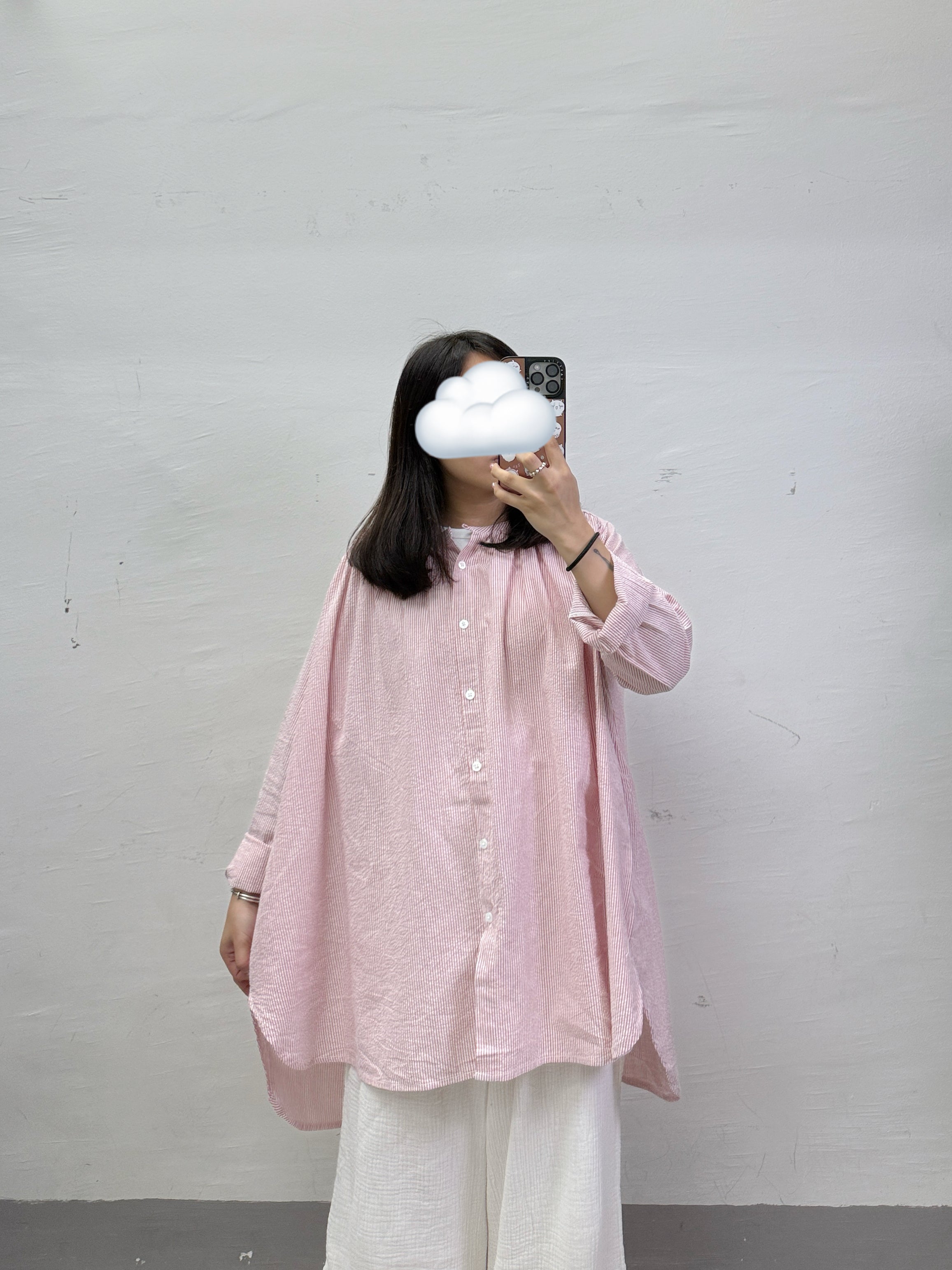 條紋中長top丨粉