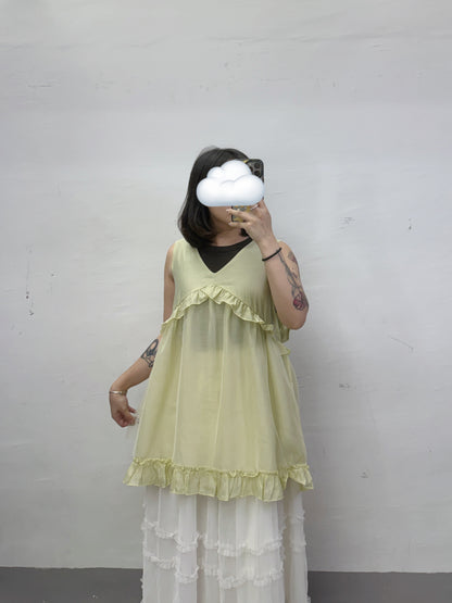 v領拼ruffle拼紗外搭丨4 col