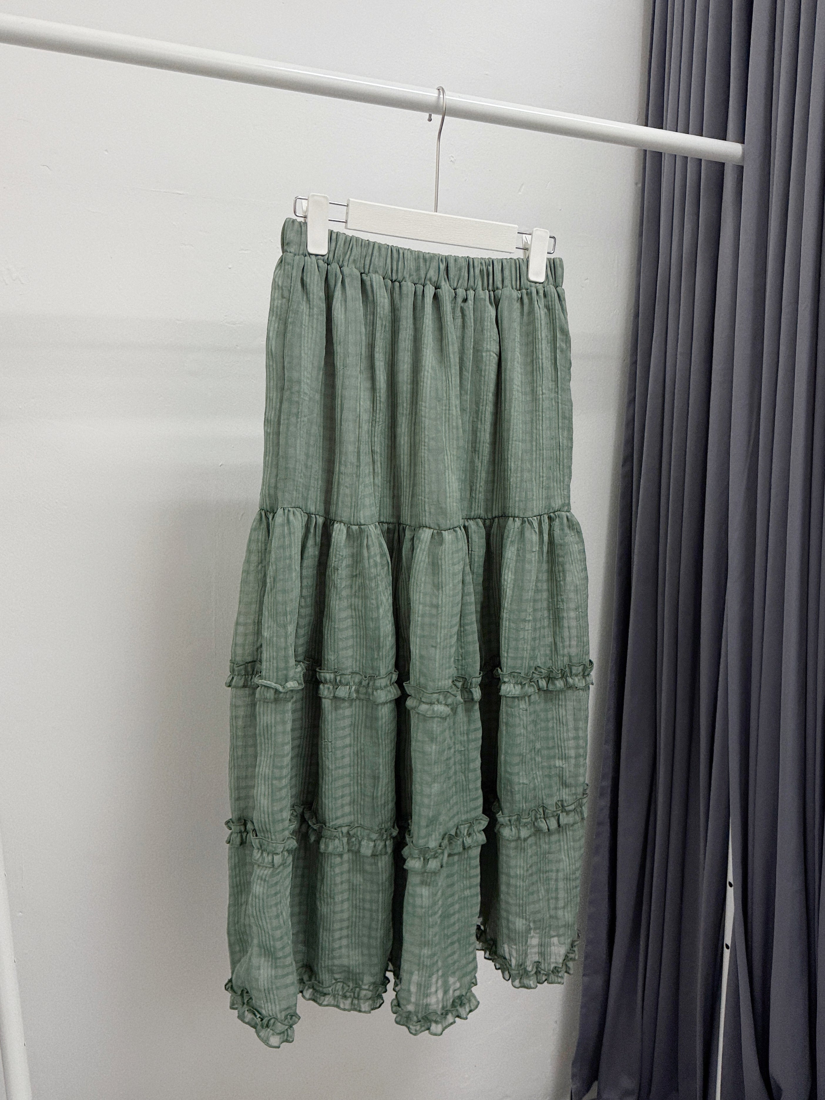 【SALE】透紗格紋ruffle邊半身裙丨4 col