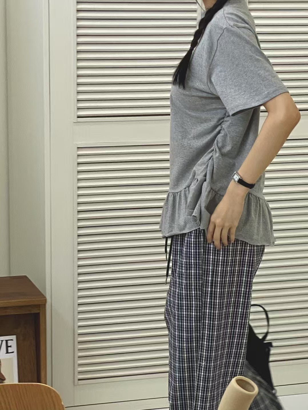 【SALE】兩側打褶ruffle top丨白