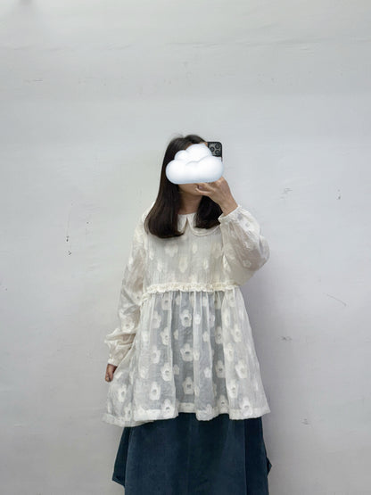 【SALE】花紋娃娃半透top丨米白 黑