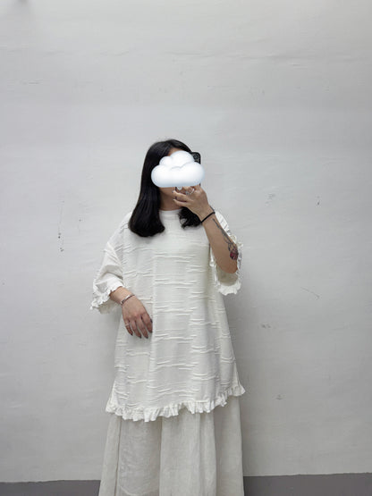 【SALE】oversize暗紋ruffle top丨3 col