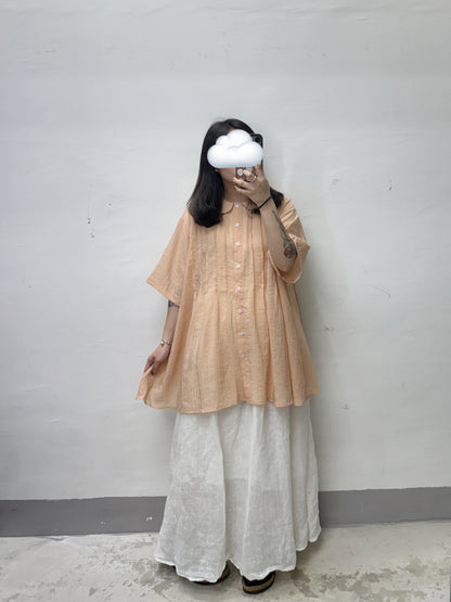 推！BB領壓褶半透襯衫丨白 灰 橙