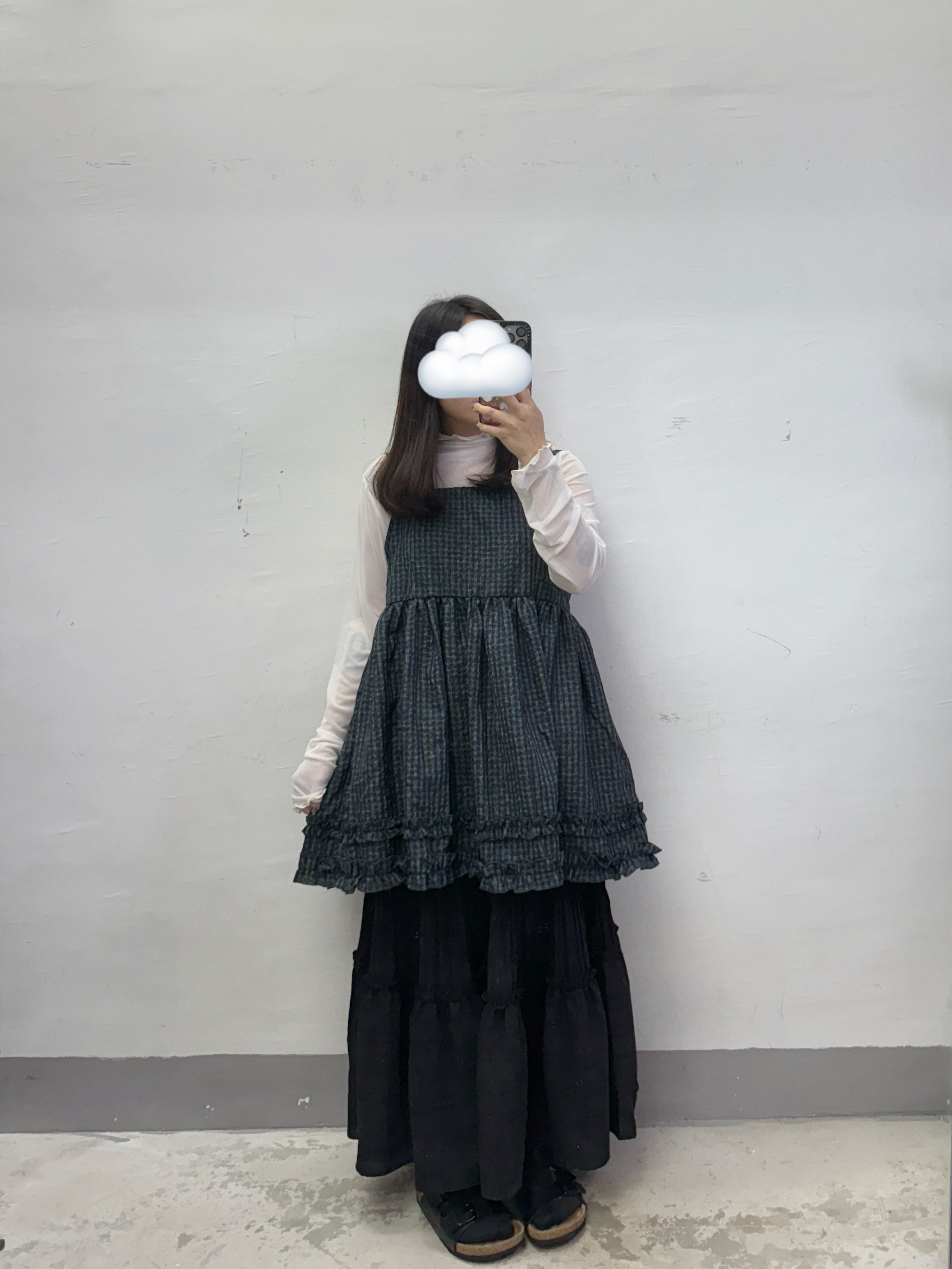 格紋中長ruffle後綁帶外搭丨3 col