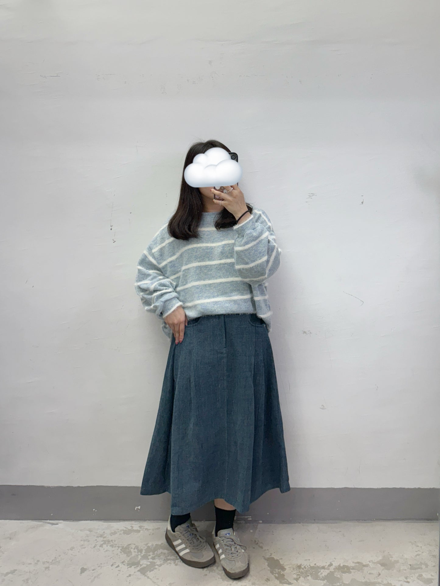 【SALE】中長牛仔半身裙丨藍