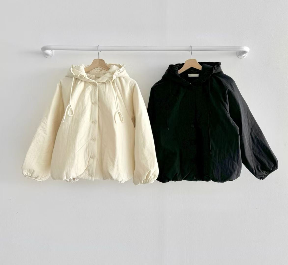 【comeback】ruffle邊有帽泡泡型夾棉外套｜2 col