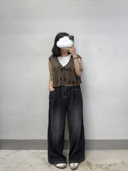 花花刺繡v領短背心外搭丨3 col