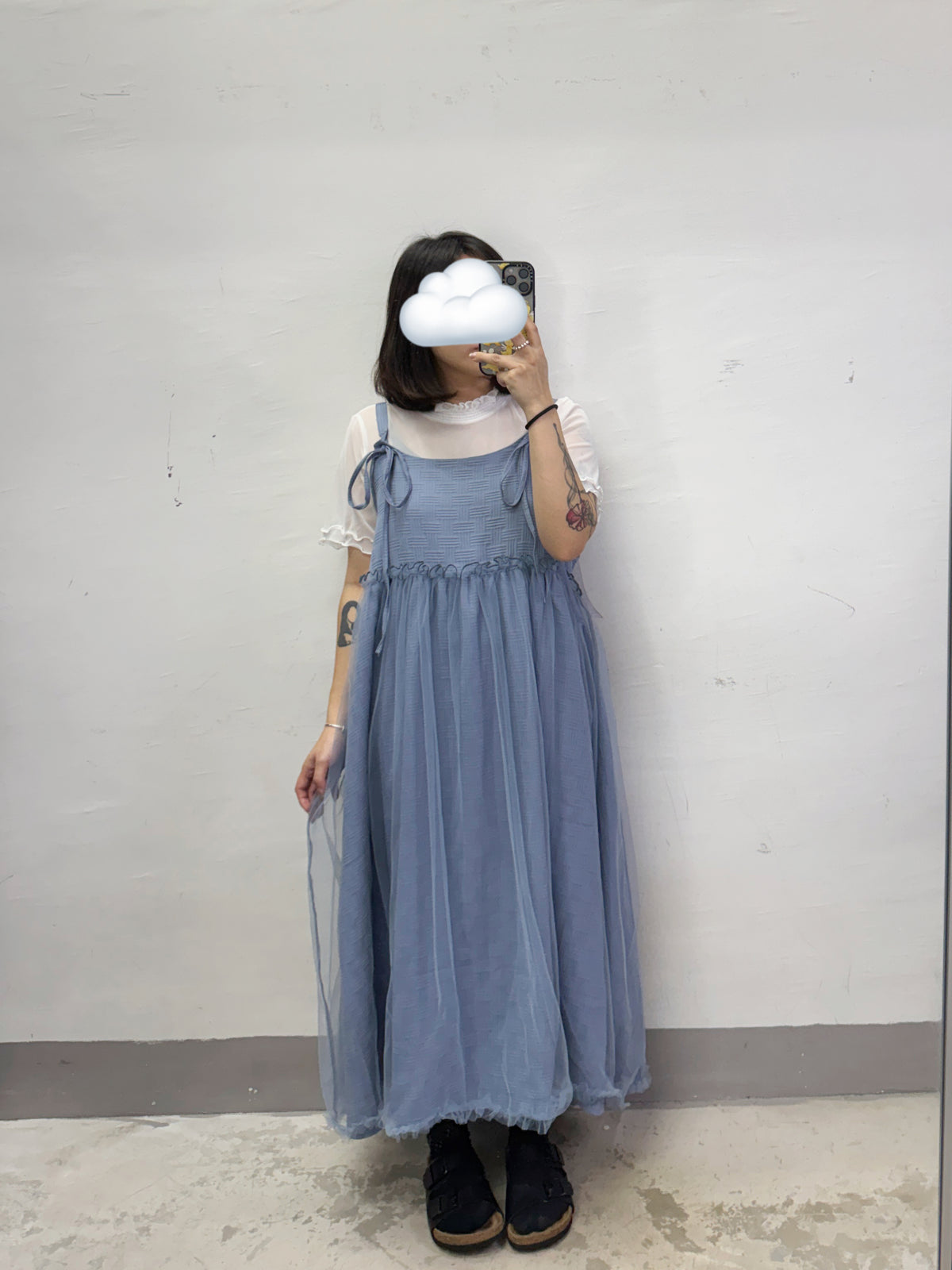 【SALE】2-way蝴蝶結拼紗ops丨白