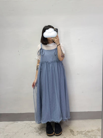 【SALE】2-way蝴蝶結拼紗ops丨白