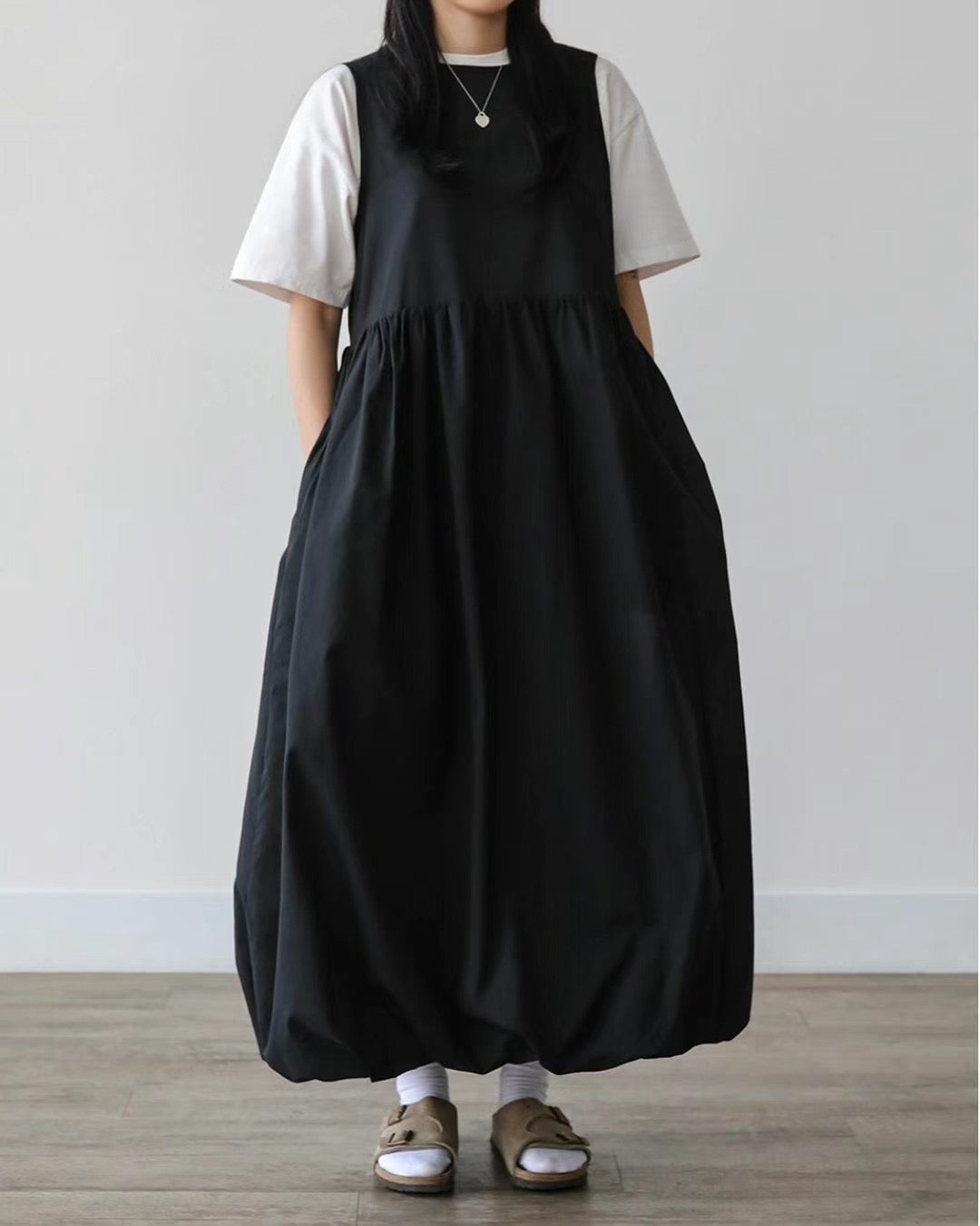 【SALE】2-way 綁帶蝴蝶結泡泡ops｜白