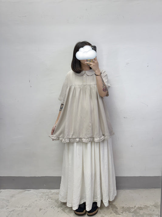 娃娃領下擺ruffle邊上衣丨杏灰 橙