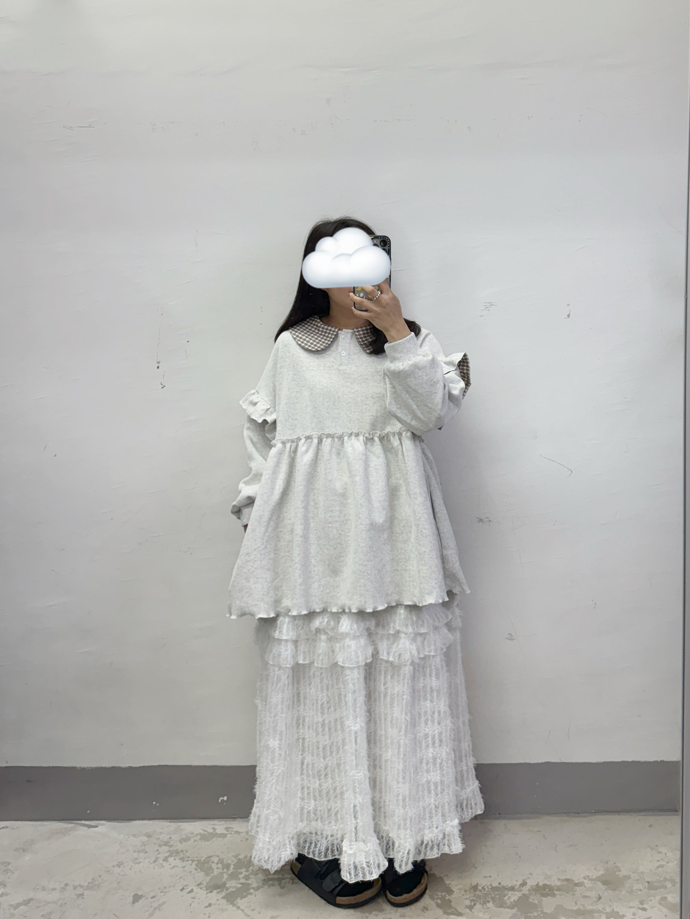 【Time Offer】推！拼格娃娃領ruffle top(有側袋)丨3 col