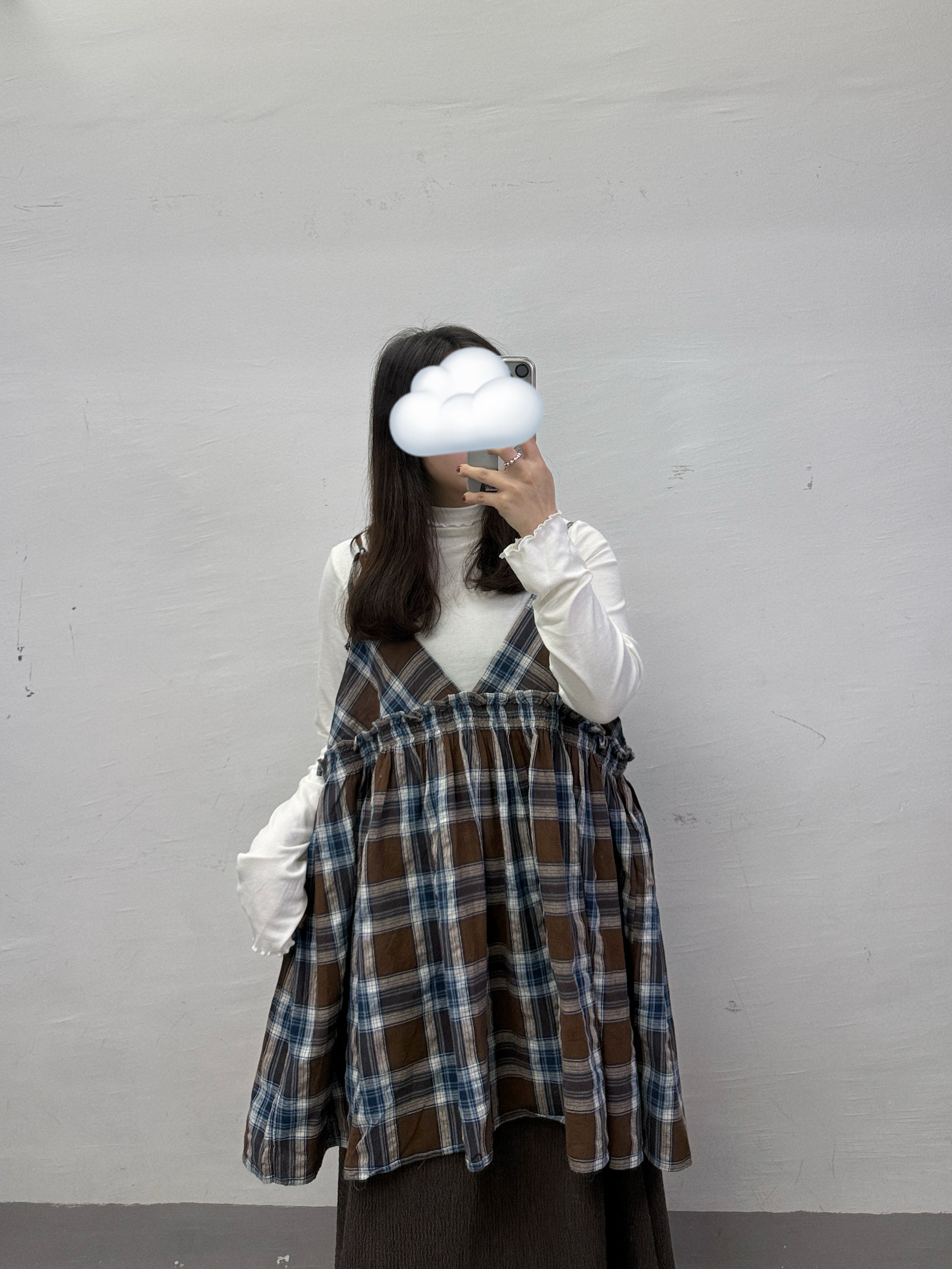 拼色格紋V領綁帶外搭丨2 col