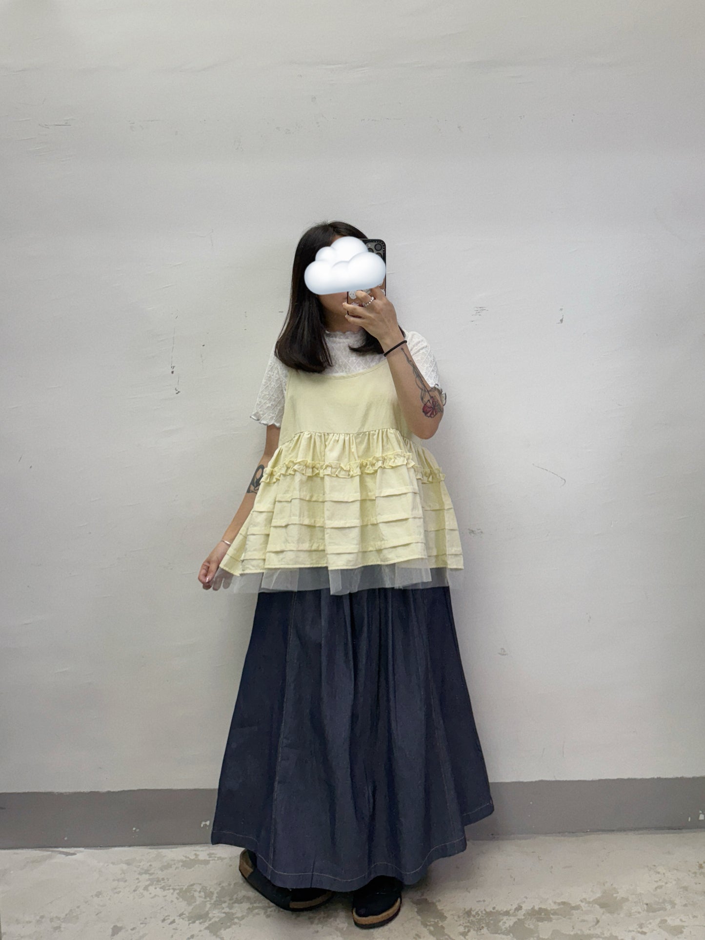 【SALE】RUFFLE邊壓折拼紗外搭丨4 col