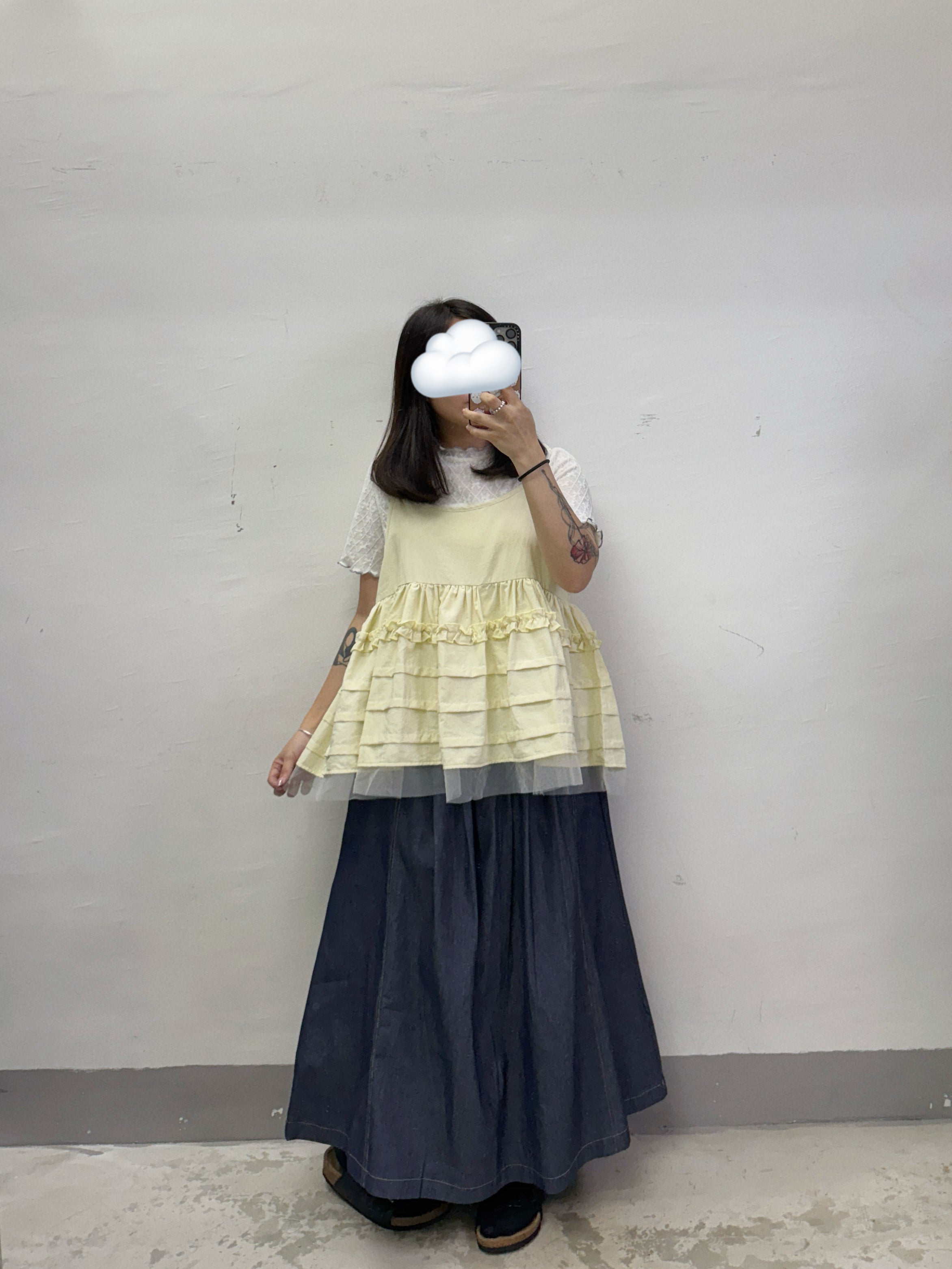 【SALE】RUFFLE邊壓折拼紗外搭丨4 col