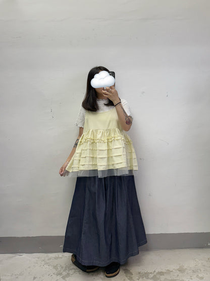 【SALE】RUFFLE邊壓折拼紗外搭丨4 col