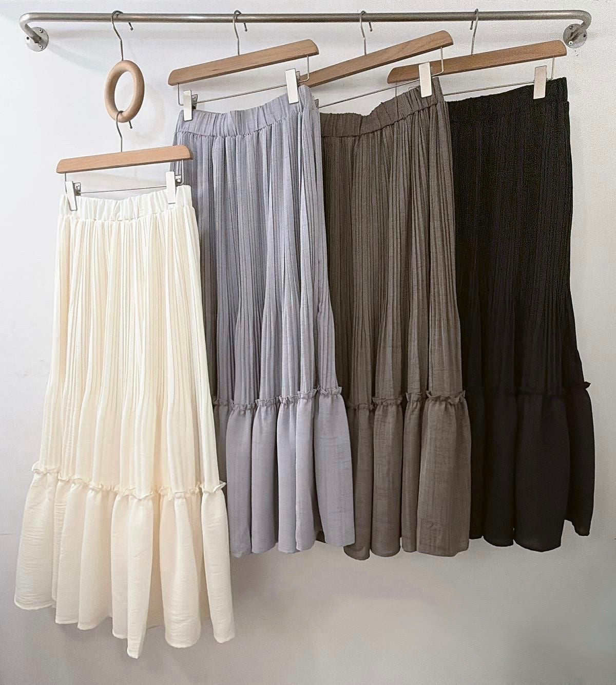 壓褶暗格紋半身裙丨4 col