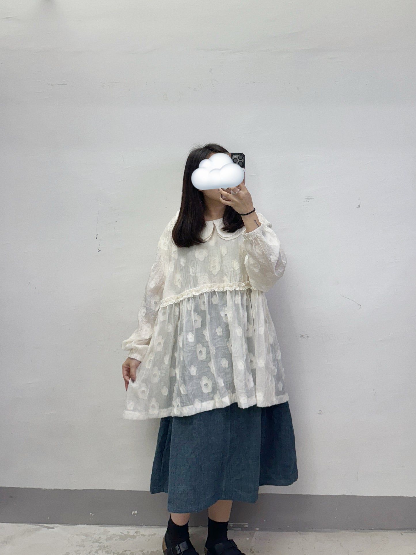 【SALE】花紋娃娃半透top丨米白 黑