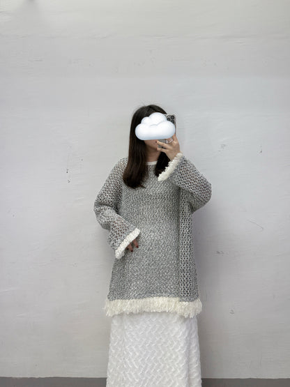 下擺流蘇網網針織上衣丨3 col