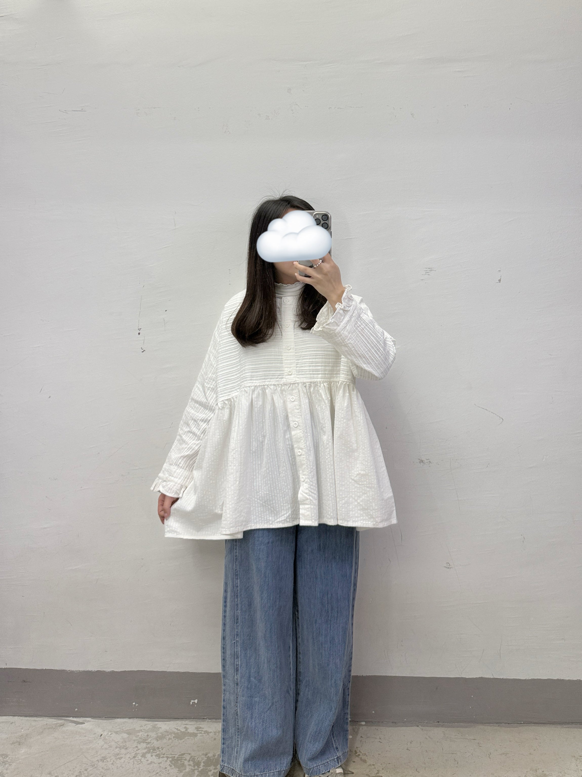 壓褶拼布開胸傘型上衣丨2 col