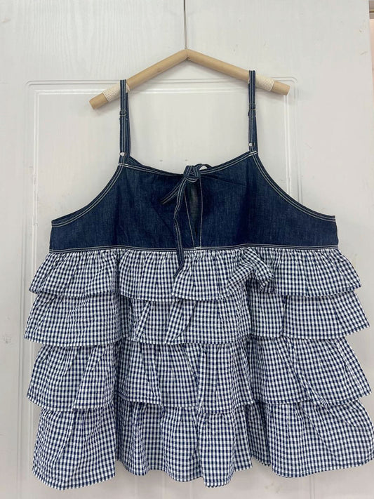 層次ruffle格紋拼牛仔外搭丨2 col