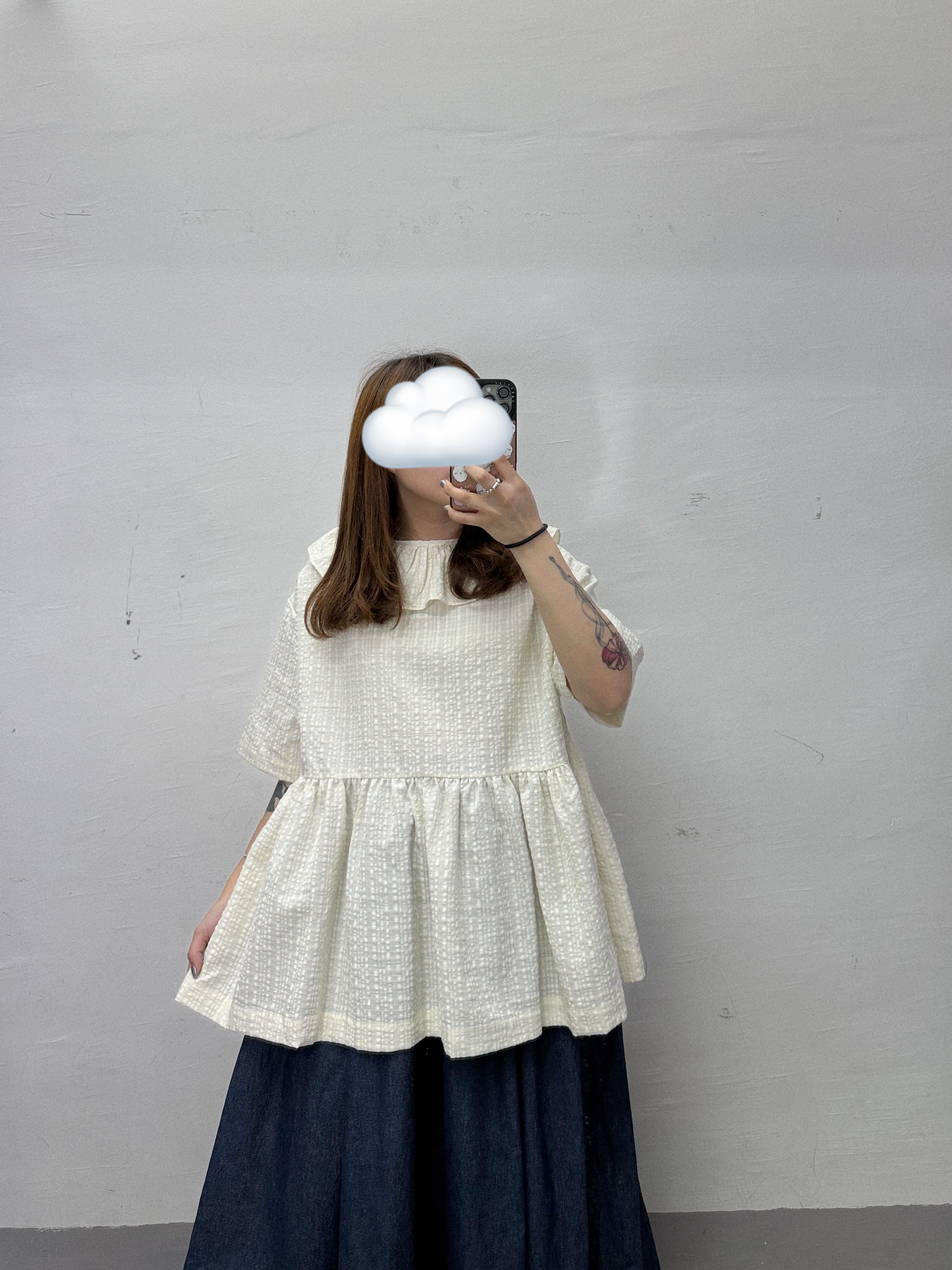 【SALE】2-way暗格荷葉領top丨淺灰綠