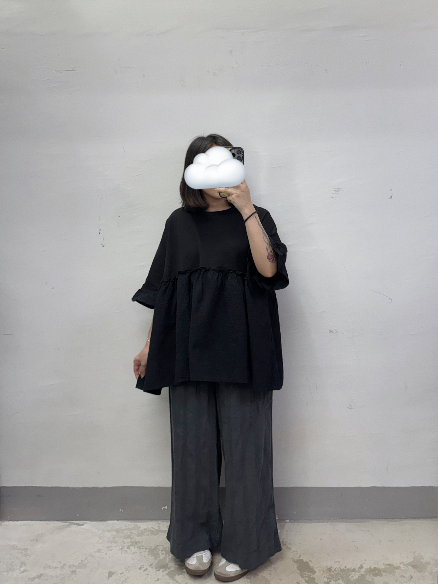 【新品優惠】ruffle袖拼布傘型上衣丨2 col