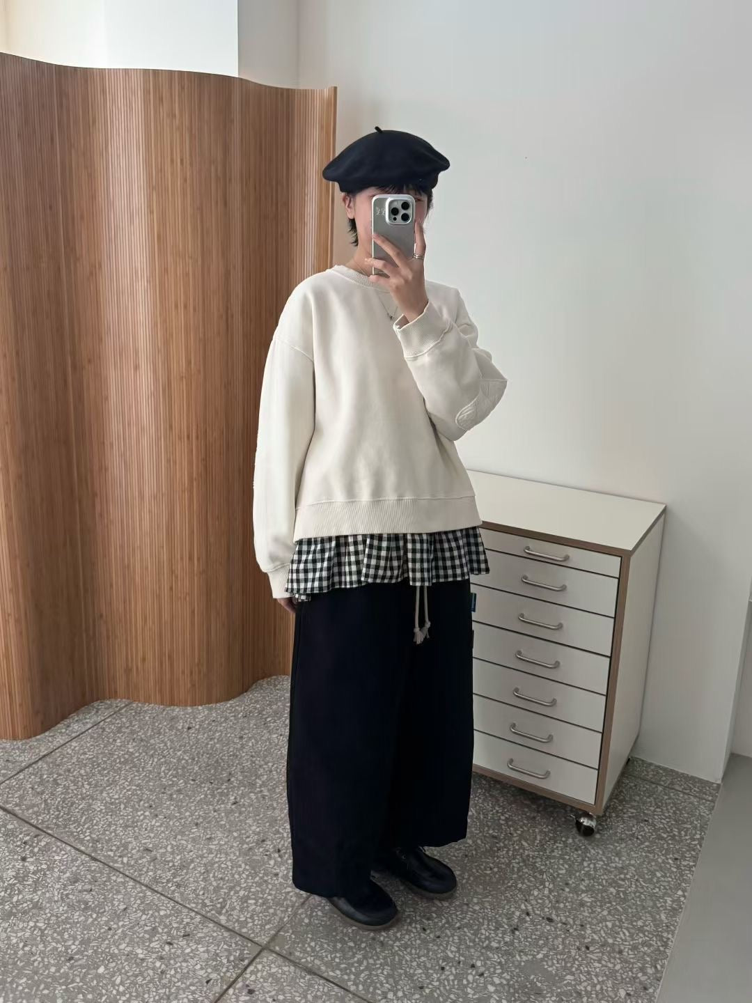 下擺拼格紋上衣丨2 col