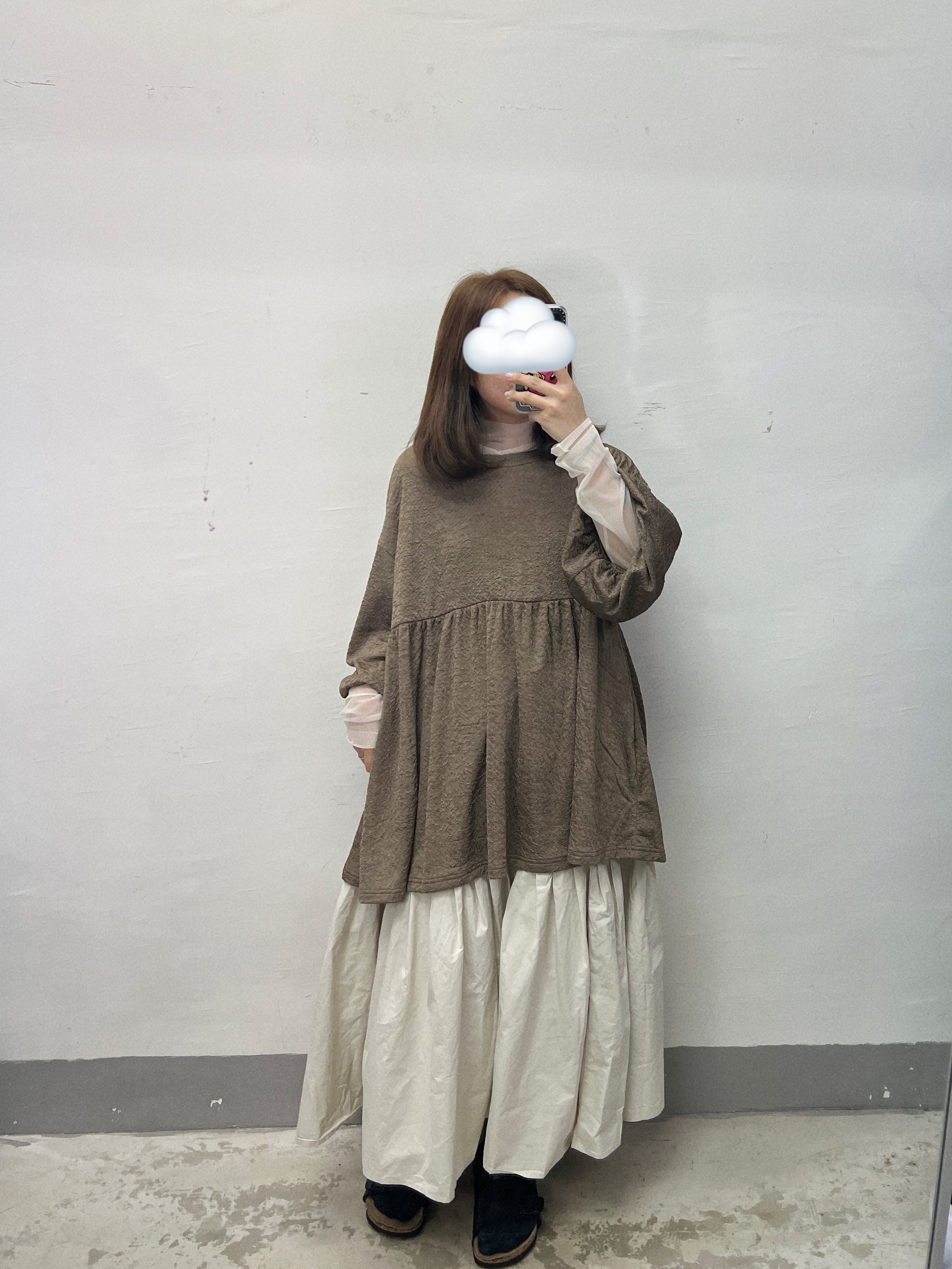 【SALE】皺皺紋微泡泡中袖top(有袋)｜4 col