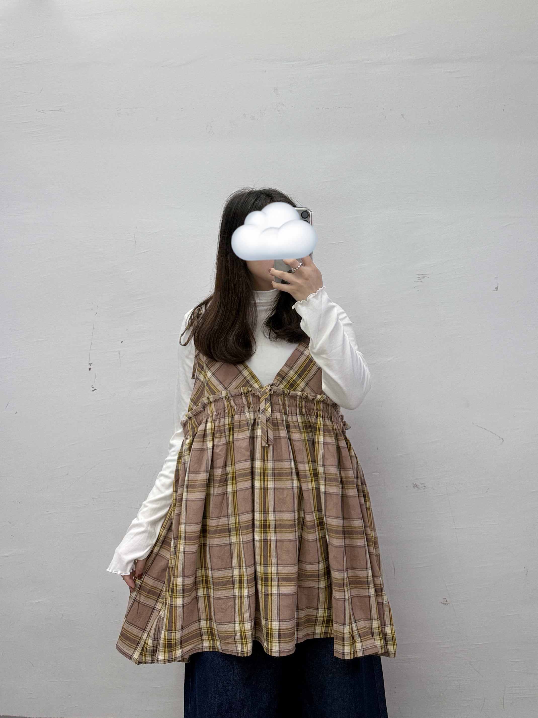 拼色格紋V領綁帶外搭丨2 col