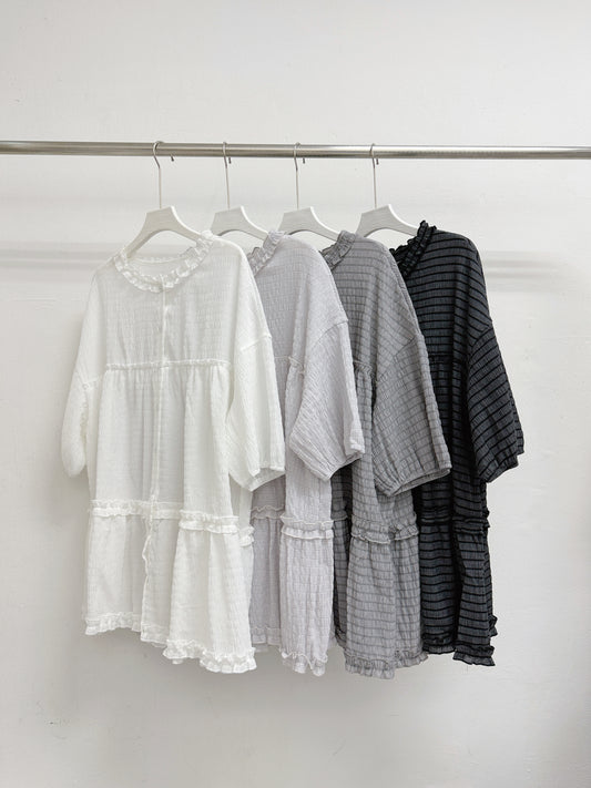 【新品優惠】暗格條紋ruffle開胸上衣丨4 col