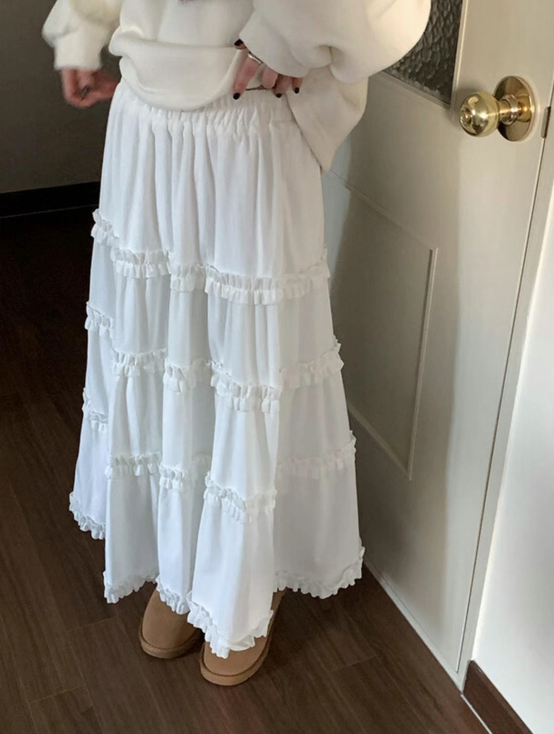 【comeback】ruffle邊絨面層層裙｜2 col