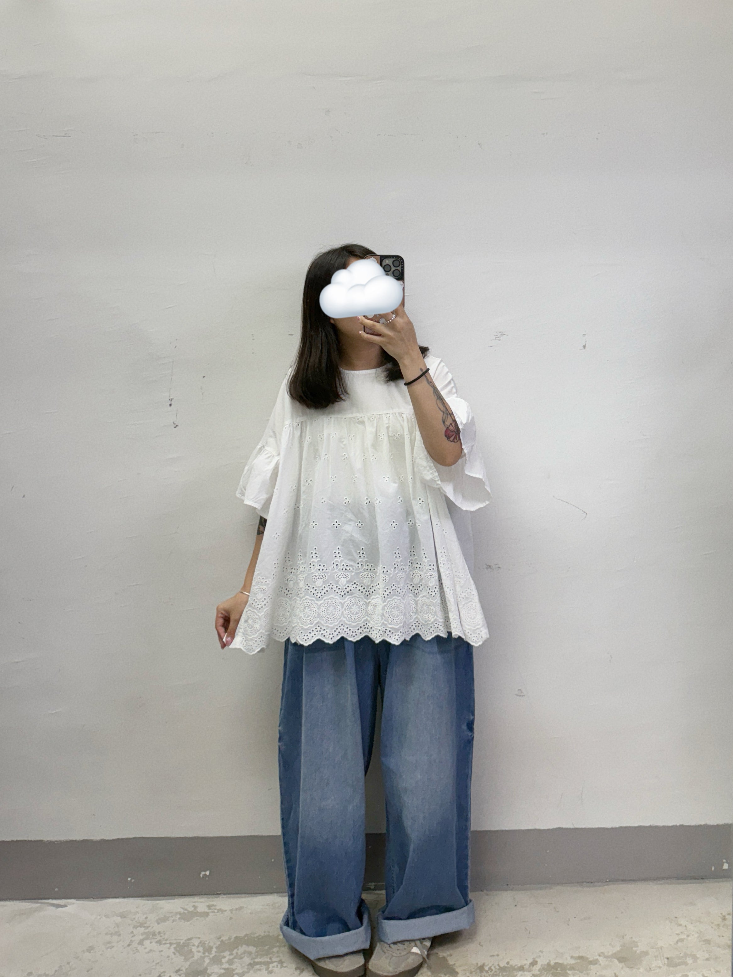 【SALE】簡約通花娃娃top丨白