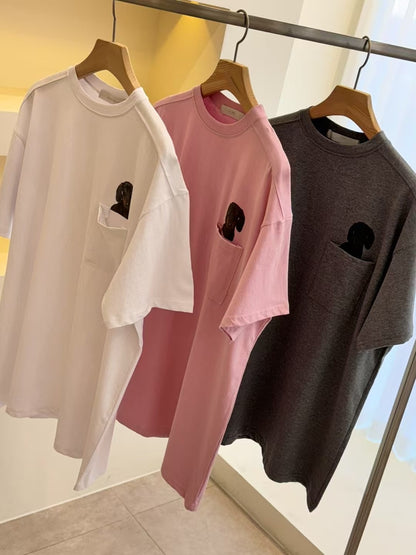 口袋狗狗print tee丨白