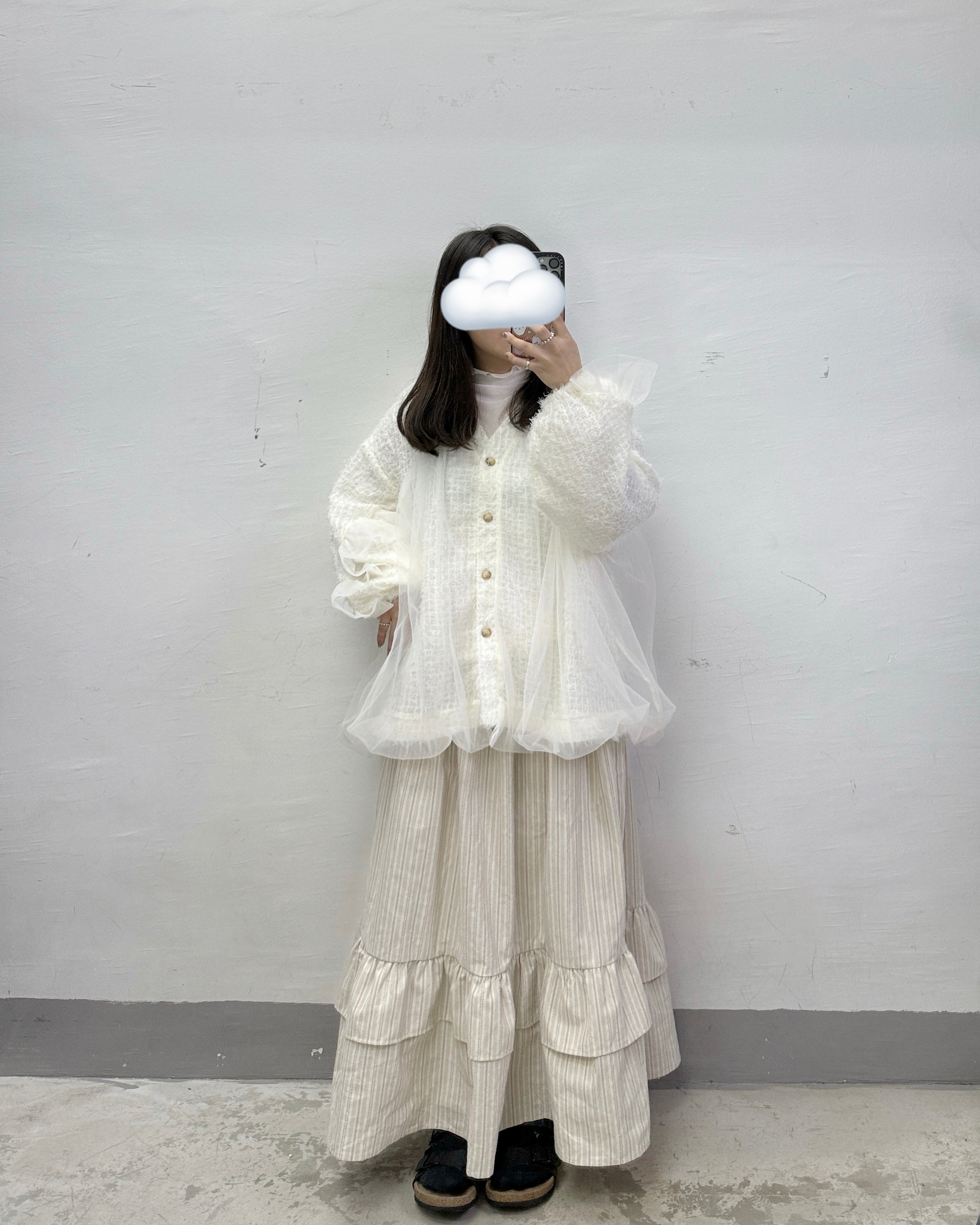 蘇蘇暗格拼紗泡型外襯丨黑