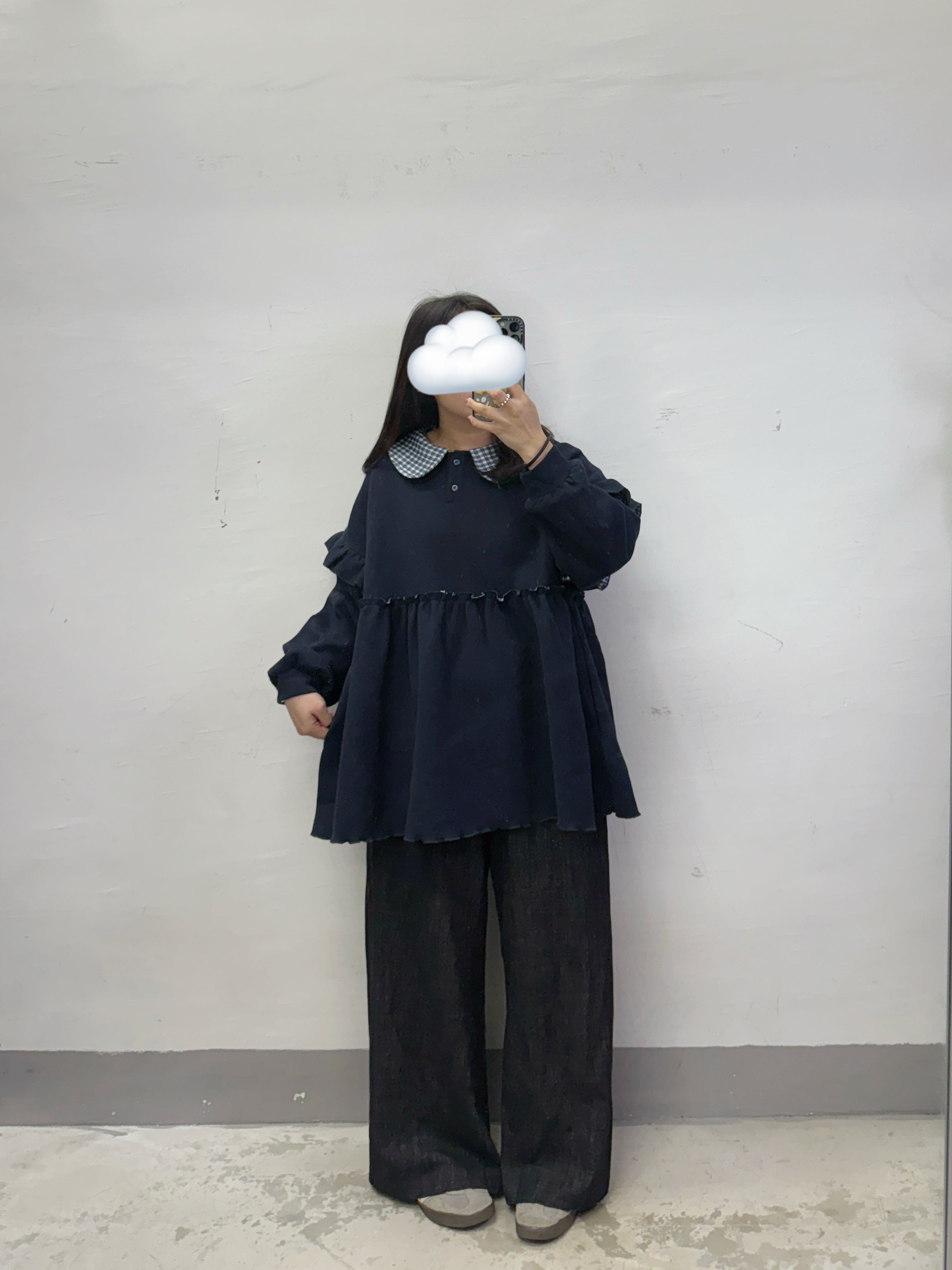 推！拼格娃娃領ruffle top(有側袋)丨3 col