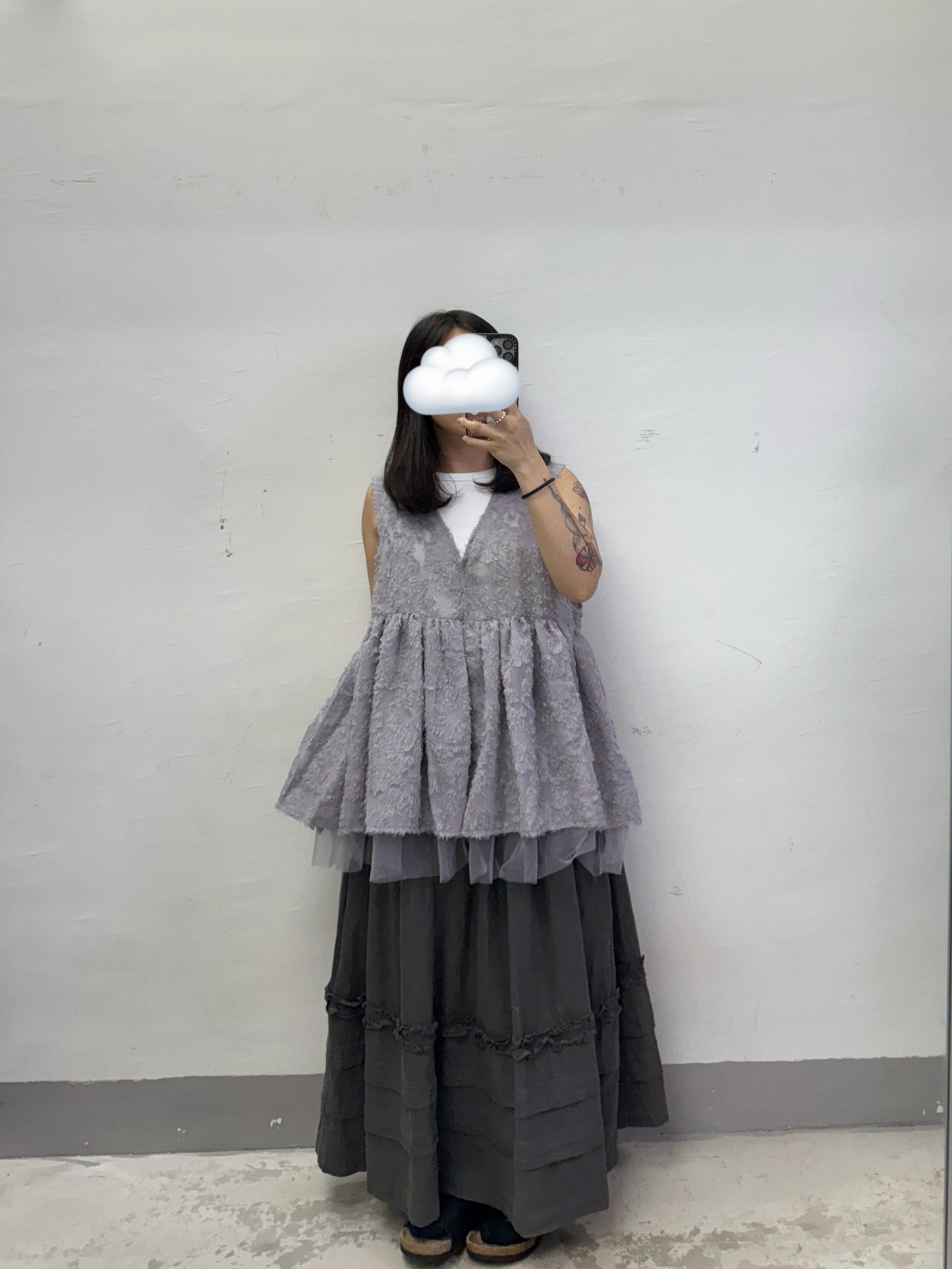 【SALE】蘇蘇花紋拼紗外搭丨紫 粉