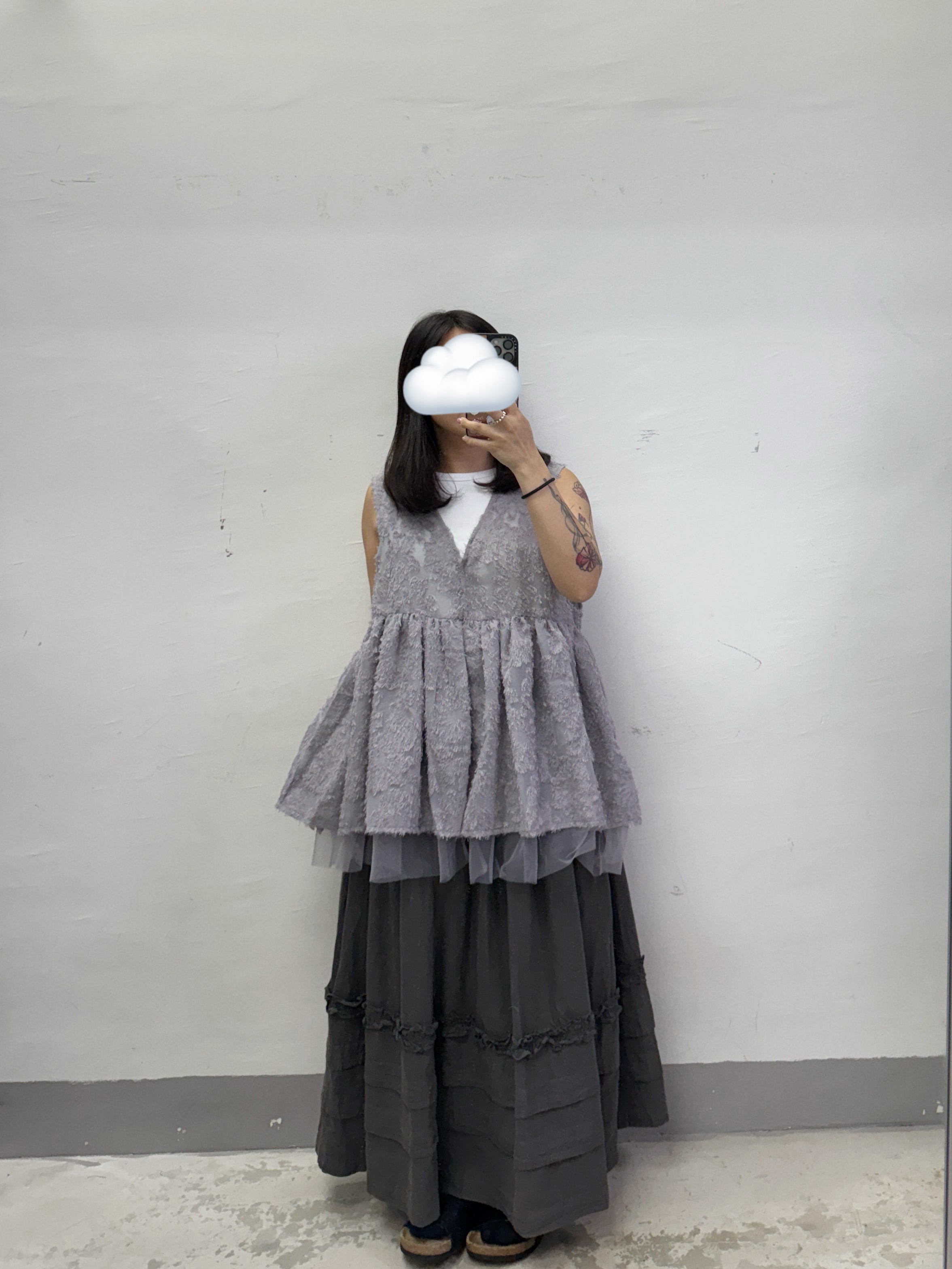 【SALE】蘇蘇花紋拼紗外搭丨紫 粉