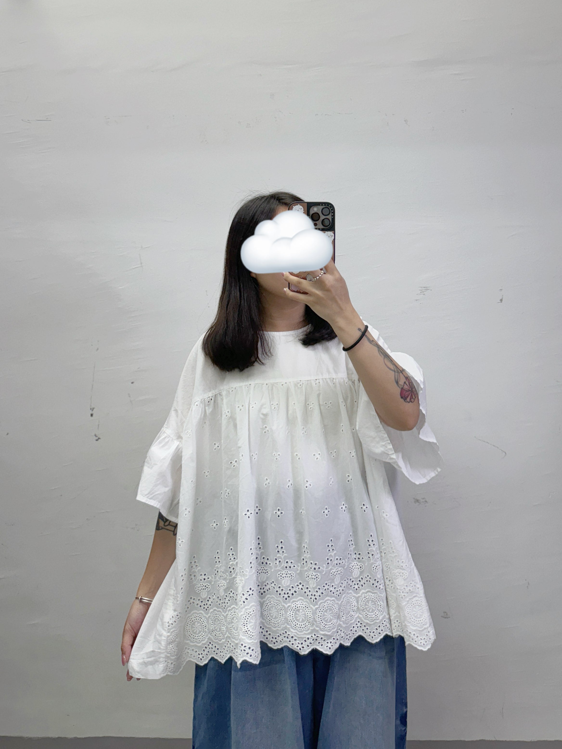 【SALE】簡約通花娃娃top丨白