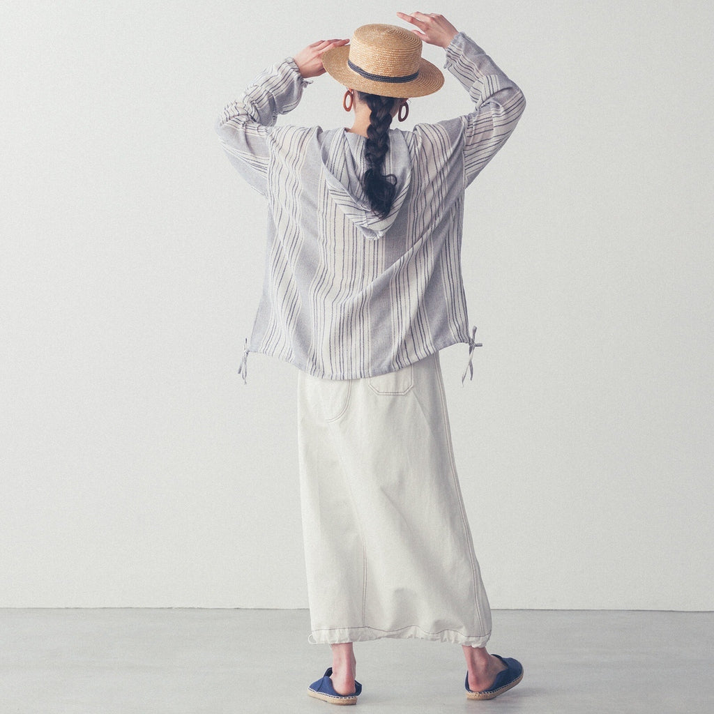 【SALE】綁帶蝴蝶結條子連帽top｜2 col