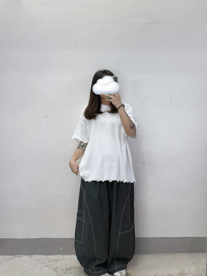 【SALE】ruffle邊闊型上衣丨白