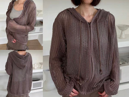 【SALE】網網連帽拉鍊外套丨灰