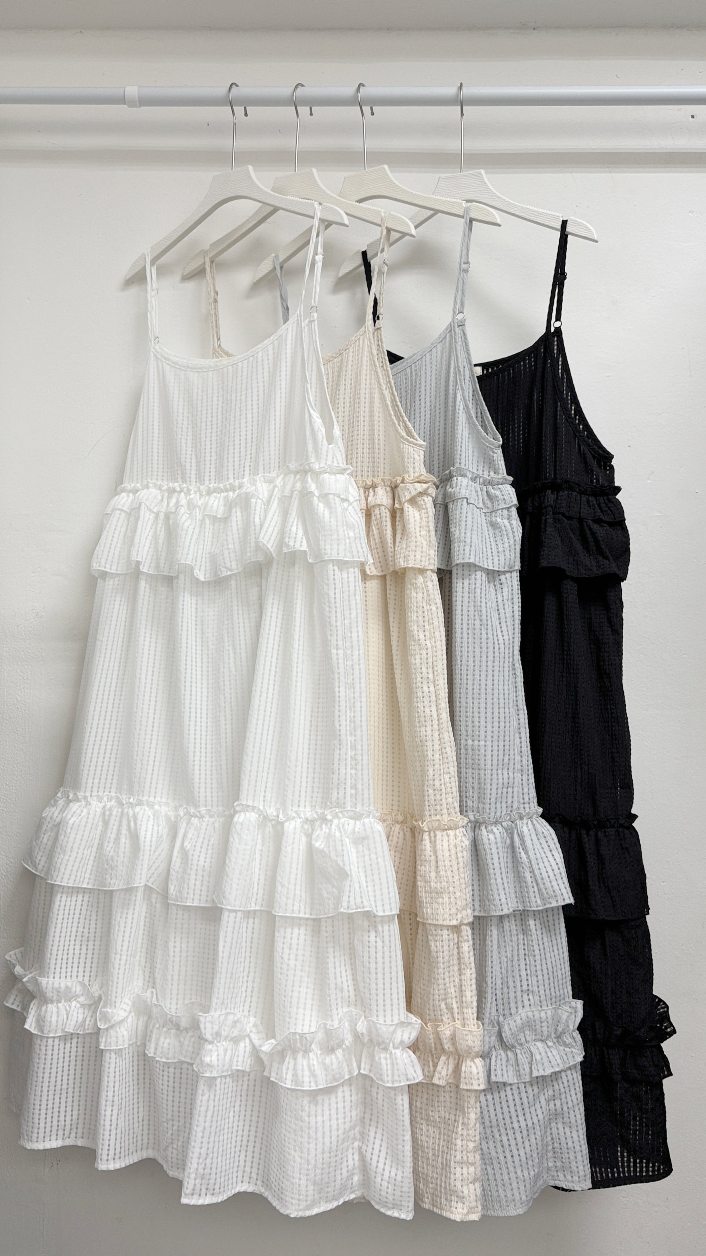 【SALE】格紋ruffle邊吊帶ops丨4 col