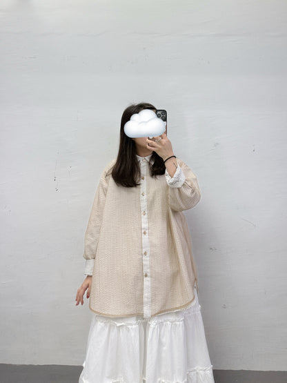 條紋拼紗反領恤丨3 col