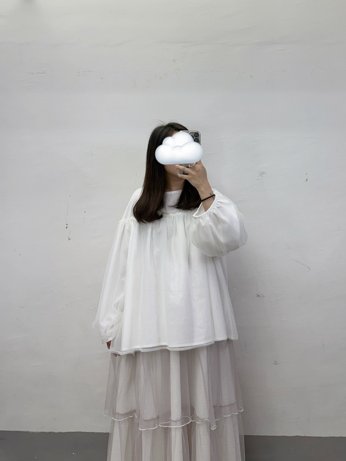 【SALE】暗條紋拼紗上衣丨紫