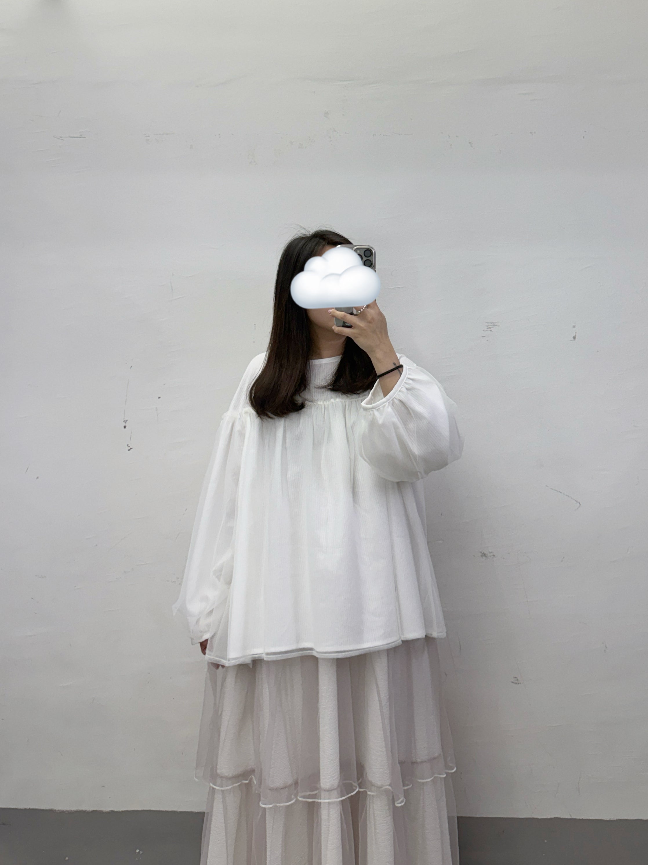 【SALE】暗條紋拼紗上衣丨紫