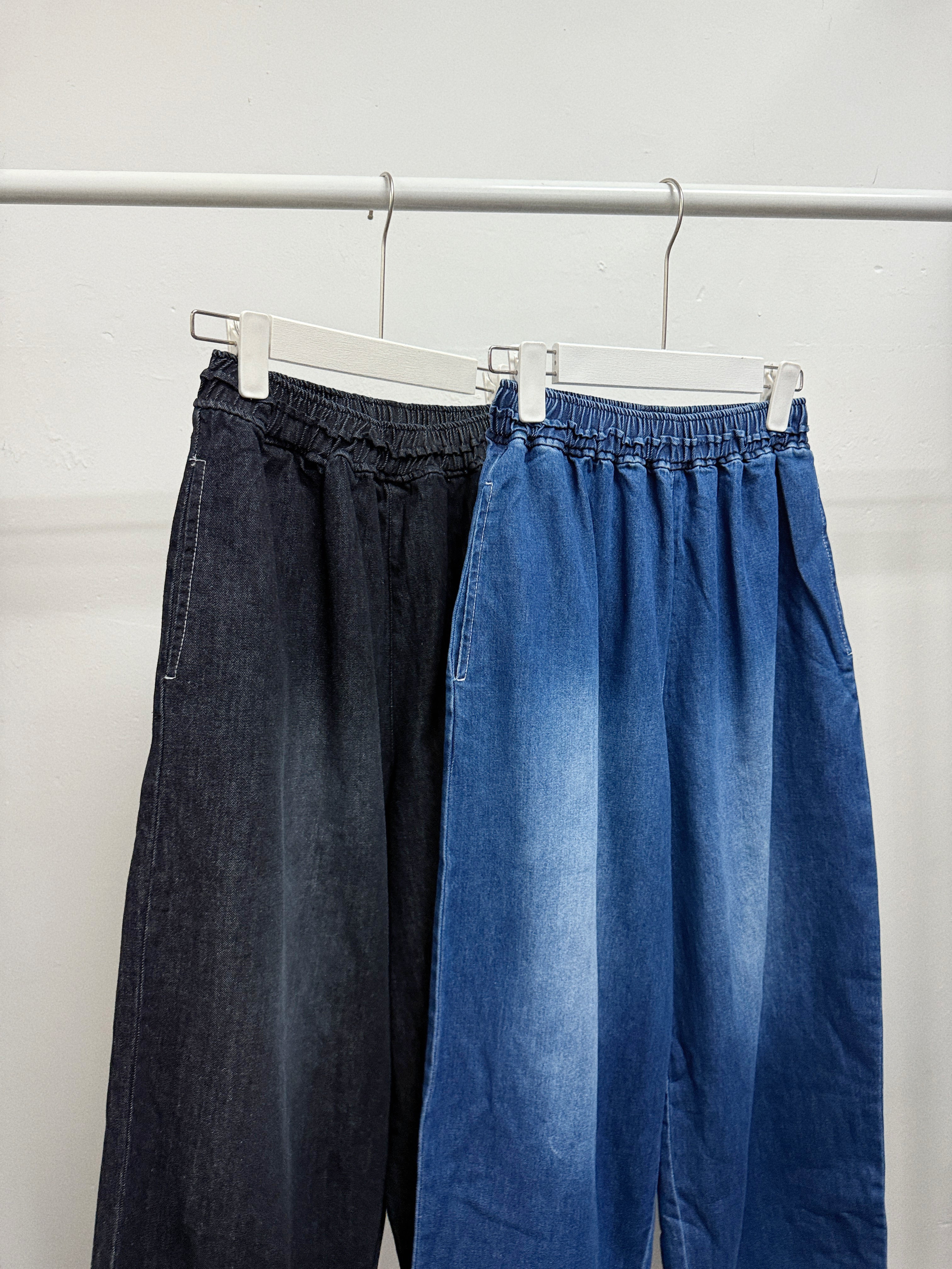 全橡筋腰洗水色牛仔闊褲丨2 col