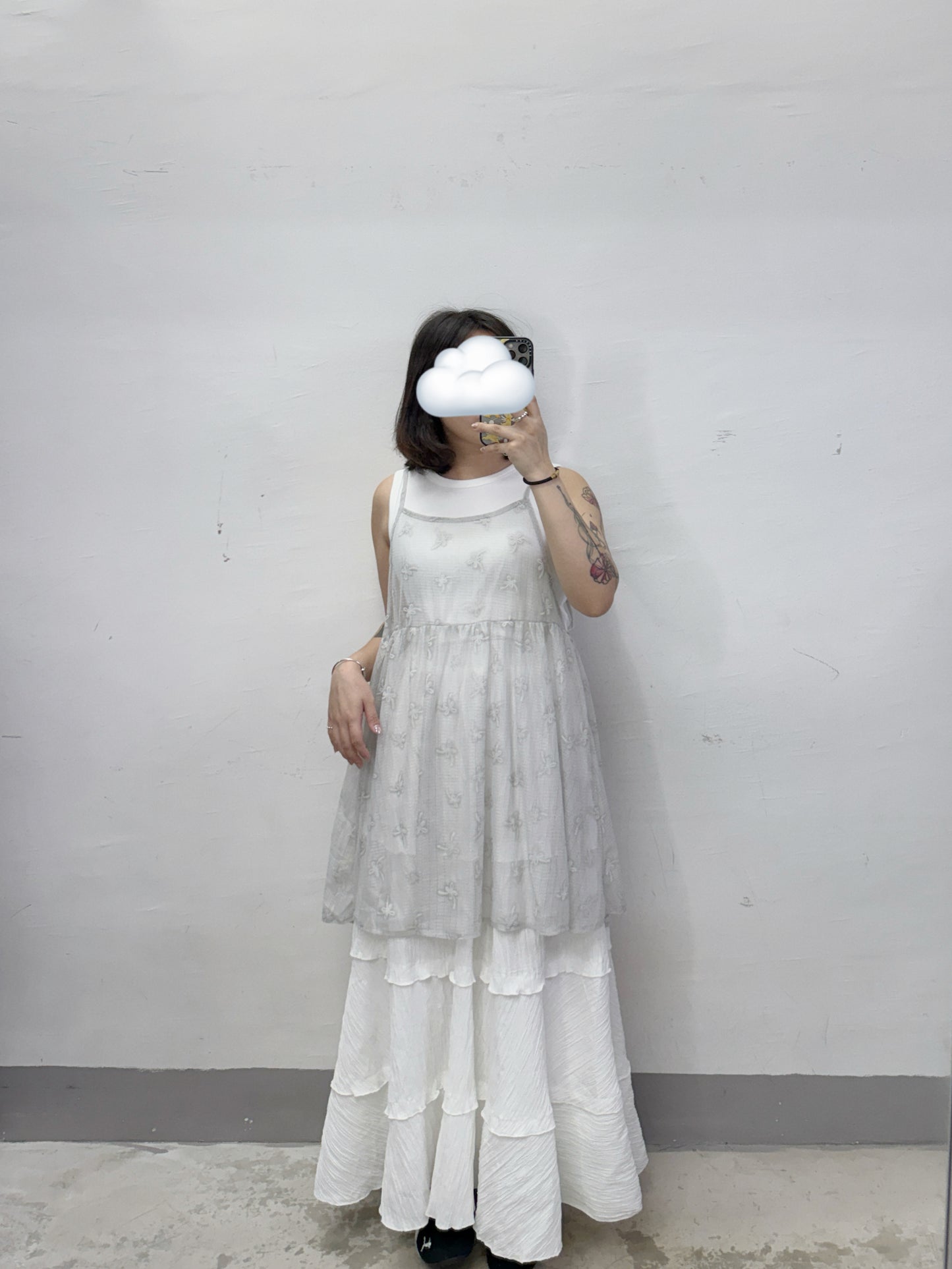 【新品優惠】花花暗直紋透透中長外搭丨2 col