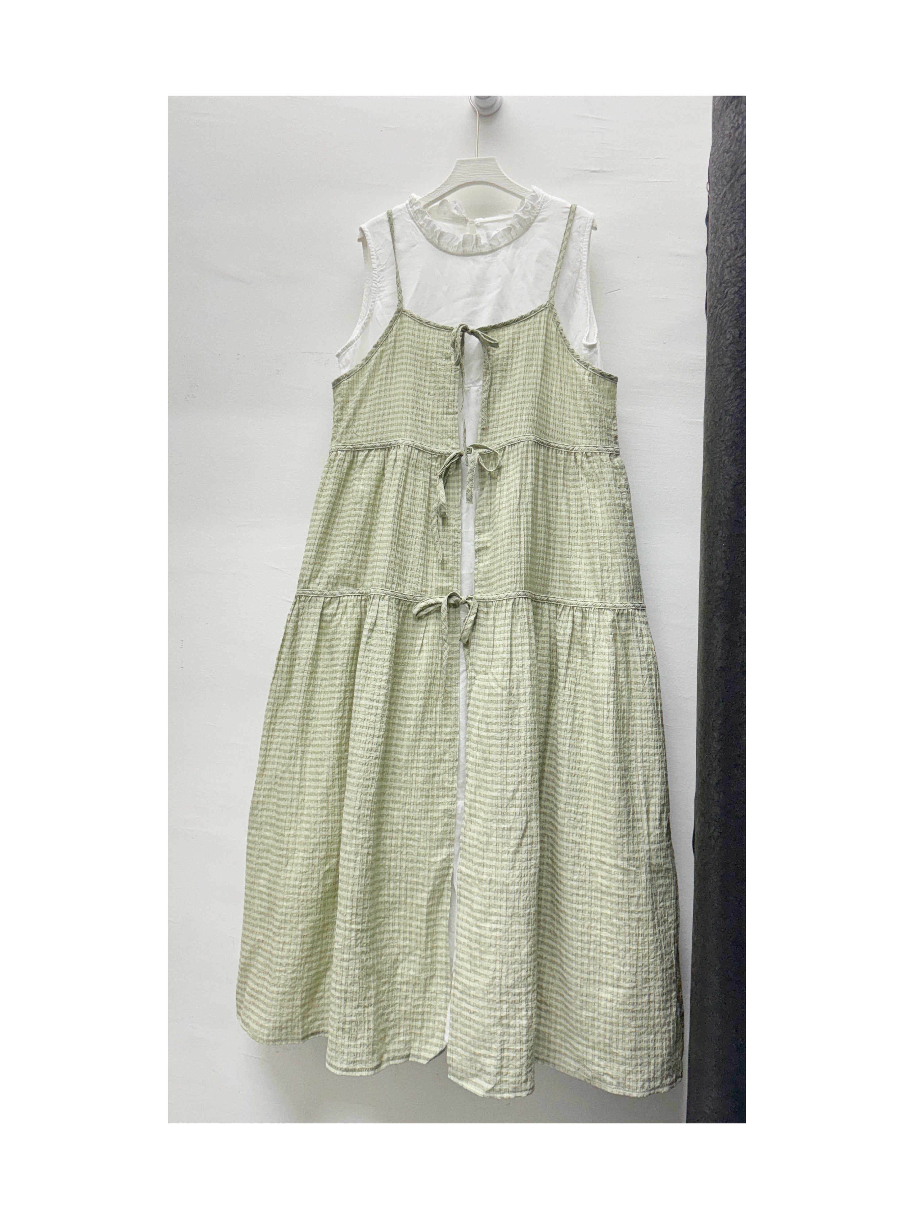 【SALE】格仔綁帶ops外搭丨白