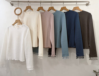 【新品優惠】袖口拼紗窩夫格紋打底top丨6 col